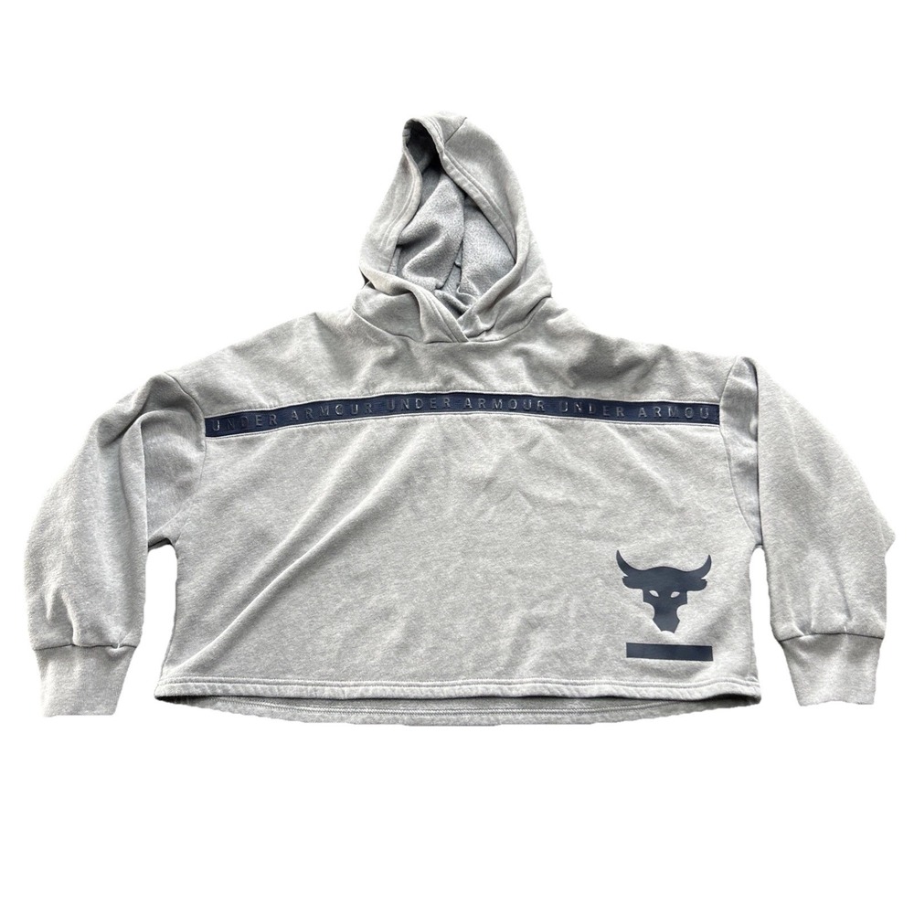 Under Armour Project Rock Hoodie‎ Womens XS Gray Loose Cropped Oversize
